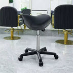 Tabouret de selle réglable en hauteur avec roulettes – 180 kg, Cuir PU, Pivotant à 360°, Noir