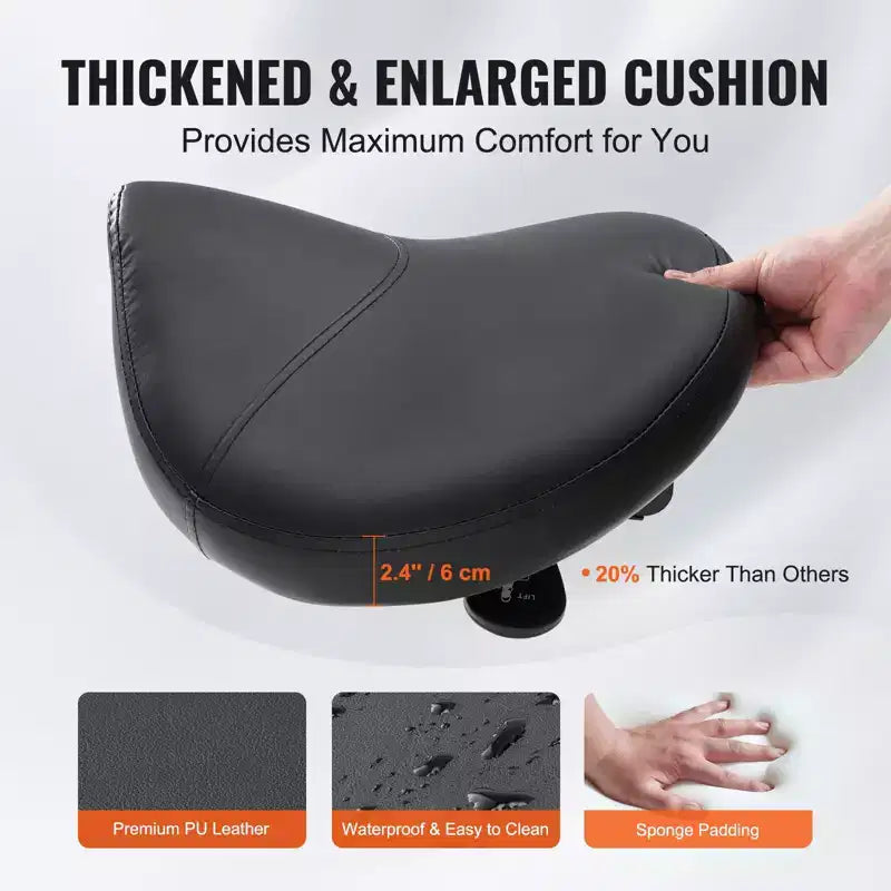 Tabouret de selle réglable en hauteur avec roulettes – 180 kg, Cuir PU, Pivotant à 360°, Noir