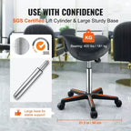 Tabouret de selle réglable en hauteur avec roulettes – 180 kg, Cuir PU, Pivotant à 360°, Noir