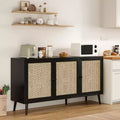 JVNOXK Modern Sideboard with 3 Rattan Doors, Kitchen Storage Console Cabinet, Suitable for Entryway/Living Room (Large, Black)