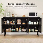 Bahut moderne noir avec 3 portes en rotin – Console de rangement de cuisine 150 cm