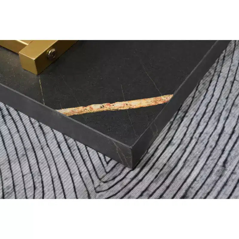 Console moderne de luxe avec pieds en métal doré en forme de X – Plateau noir, 109 cm