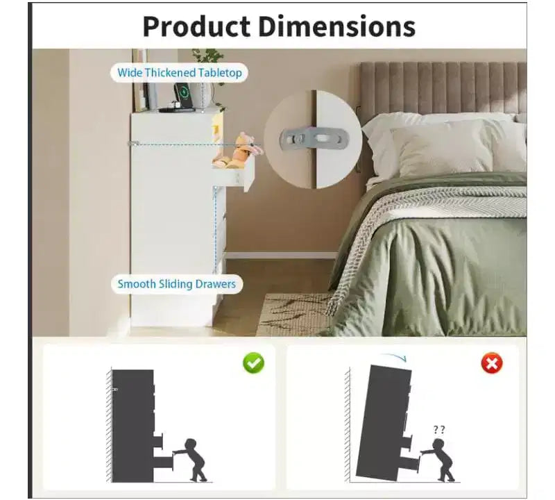 Commode 4 tiroirs avec station de charge et lumières LED, meuble de rangement pour chambre, salon, entrée, blanc