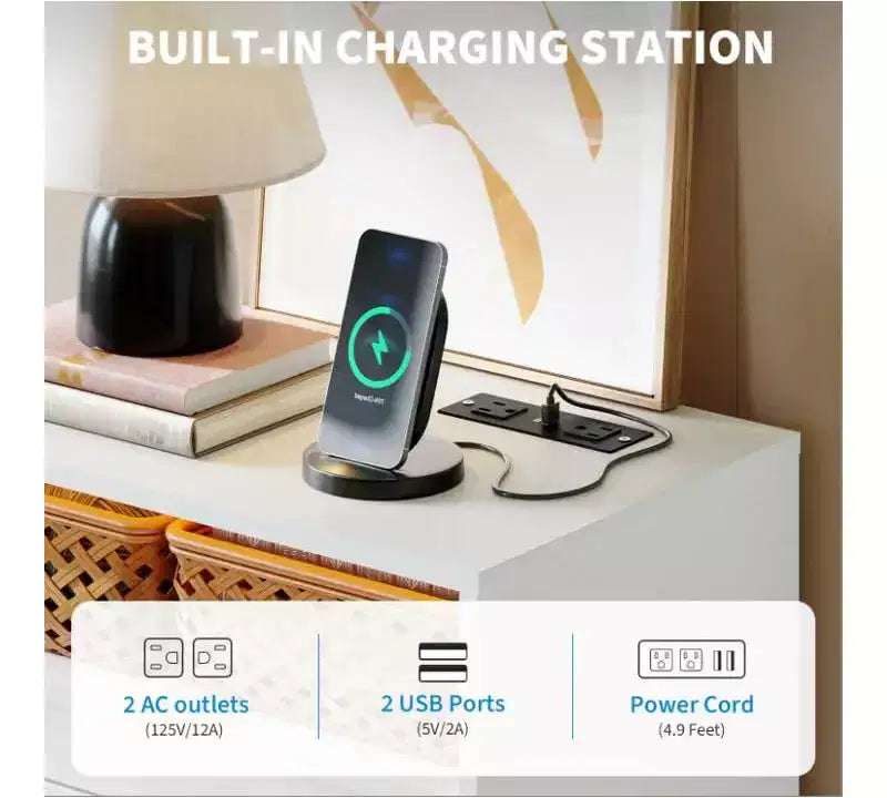 Commode 4 tiroirs avec station de charge et lumières LED, meuble de rangement pour chambre, salon, entrée, blanc