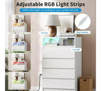 Commode 4 tiroirs avec station de charge et lumières LED, meuble de rangement pour chambre, salon, entrée, blanc