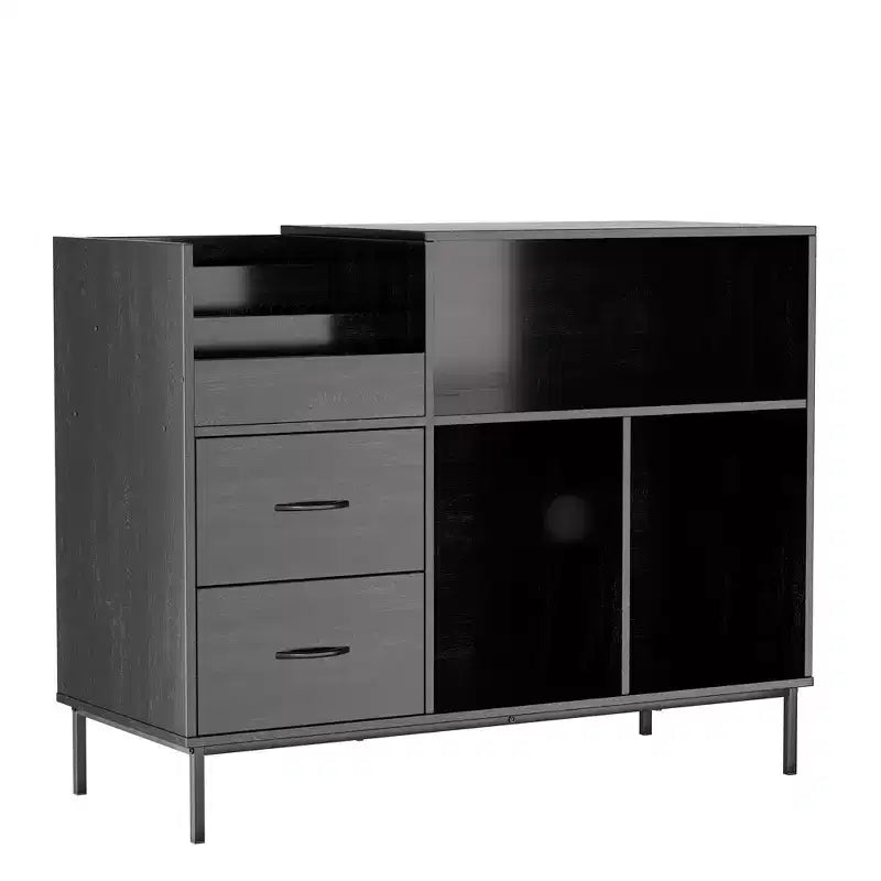 Meuble tourne-disque avec étagères réglables, peut contenir plus de 350 vinyles, console multimédia avec étagère pour enceintes et 2 tiroirs, meuble TV/tourne-disque de 27,6 po