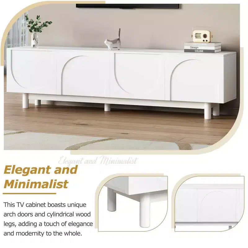 Meuble TV arche blanc – Console multimédia minimaliste pour téléviseurs de 78 po