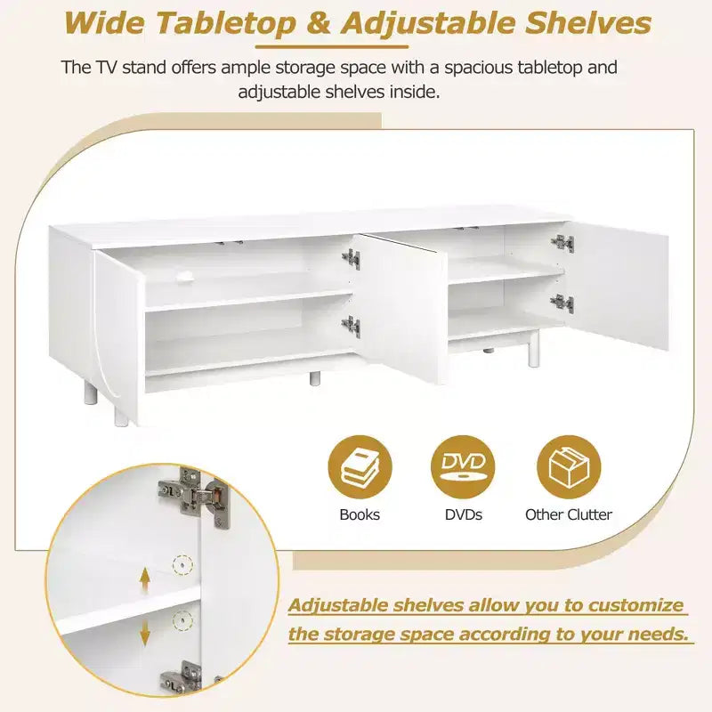 Meuble TV arche blanc – Console multimédia minimaliste pour téléviseurs de 78 po
