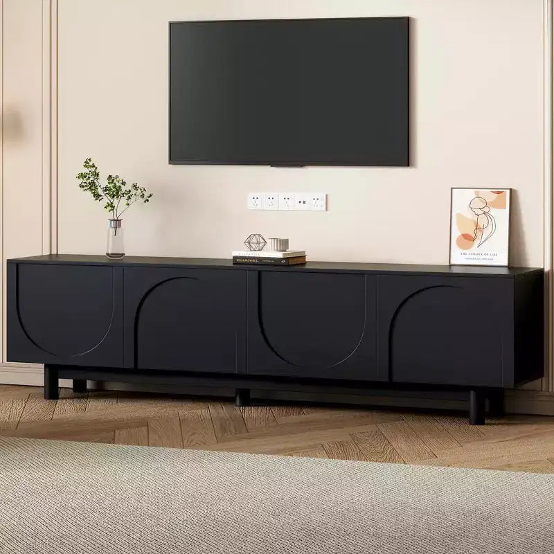 Meuble TV arche blanc – Console multimédia minimaliste pour téléviseurs de 78 po