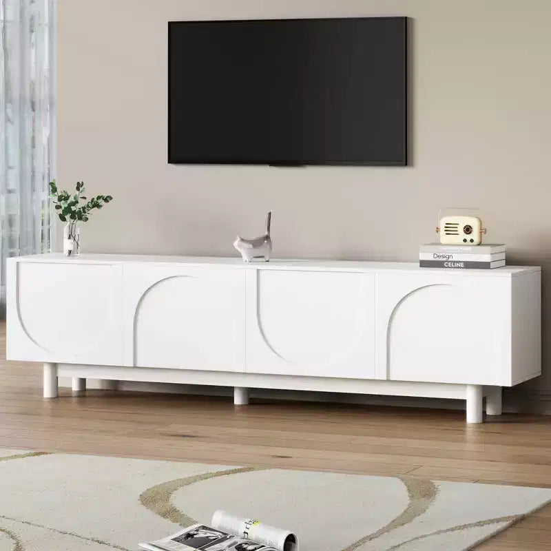 Meuble TV arche blanc – Console multimédia minimaliste pour téléviseurs de 78 po