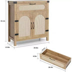 Buffet en rotin avec tiroir, Buffet en bois naturel avec portes en rotin et étagères réglables, Armoire de rangement d'appoint pour salon
