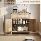Buffet en rotin avec tiroir, Buffet en bois naturel avec portes en rotin et étagères réglables, Armoire de rangement d'appoint pour salon