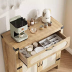 Buffet en rotin avec tiroir, Buffet en bois naturel avec portes en rotin et étagères réglables, Armoire de rangement d'appoint pour salon