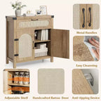 Buffet en rotin avec tiroir, Buffet en bois naturel avec portes en rotin et étagères réglables, Armoire de rangement d'appoint pour salon