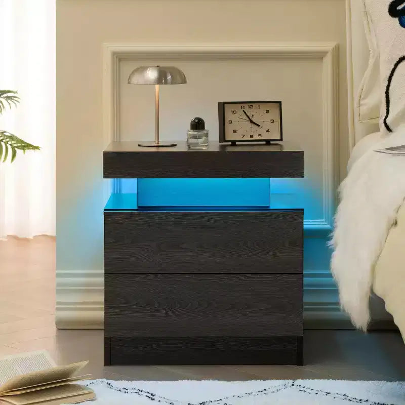 MAYEERTY Nightstand Bedside Table with 2 Drawers Modern End Side for Bedroom Black Woodgrain