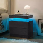 Table de chevet moderne avec 2 tiroirs – Table de chevet en grain de bois noir