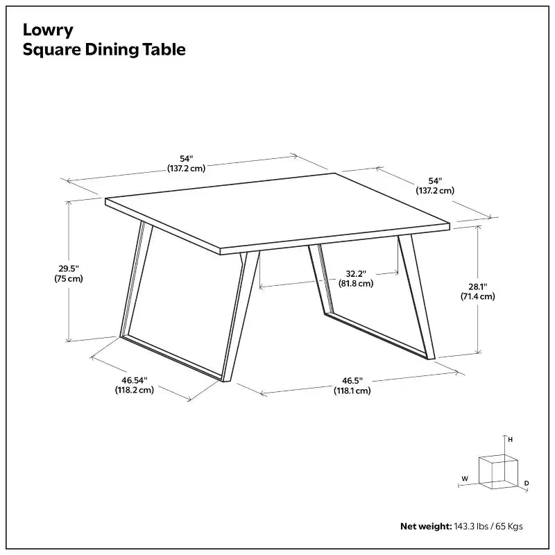 Table à manger industrielle moderne carrée de 54 po – Placage de noyer et pieds en métal gris graphite