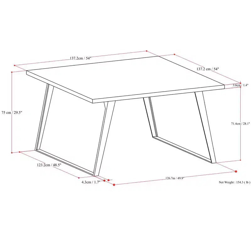 Table à manger industrielle moderne carrée de 54 po – Placage de noyer et pieds en métal gris graphite