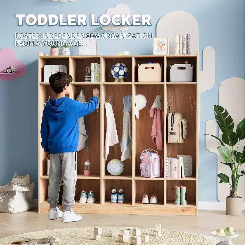 Vestiaire de classe à 5 sections avec 10 casiers et 10 crochets, organisateur de rangement blanc pour la maison, l'école, la crèche et la maternelle