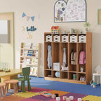 Vestiaire de classe à 5 sections avec 10 casiers et 10 crochets, organisateur de rangement blanc pour la maison, l'école, la crèche et la maternelle