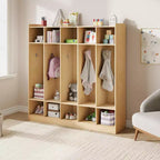 Vestiaire de classe à 5 sections avec 10 casiers et 10 crochets, organisateur de rangement blanc pour la maison, l'école, la crèche et la maternelle