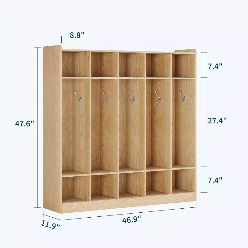 Vestiaire de classe à 5 sections avec 10 casiers et 10 crochets, organisateur de rangement blanc pour la maison, l'école, la crèche et la maternelle