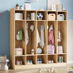 Vestiaire de classe à 5 sections avec 10 casiers et 10 crochets, organisateur de rangement blanc pour la maison, l'école, la crèche et la maternelle