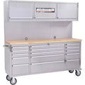 72 inch Tool Chest with Wheels, Garage Workbench, Solid Rubber Wood Top & with Lock Key Locking, Mobile Workstation Tool Cabinet for Workshop Storage