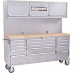 72 inch Tool Chest with Wheels, Garage Workbench, Solid Rubber Wood Top & with Lock Key Locking, Mobile Workstation Tool Cabinet for Workshop Storage