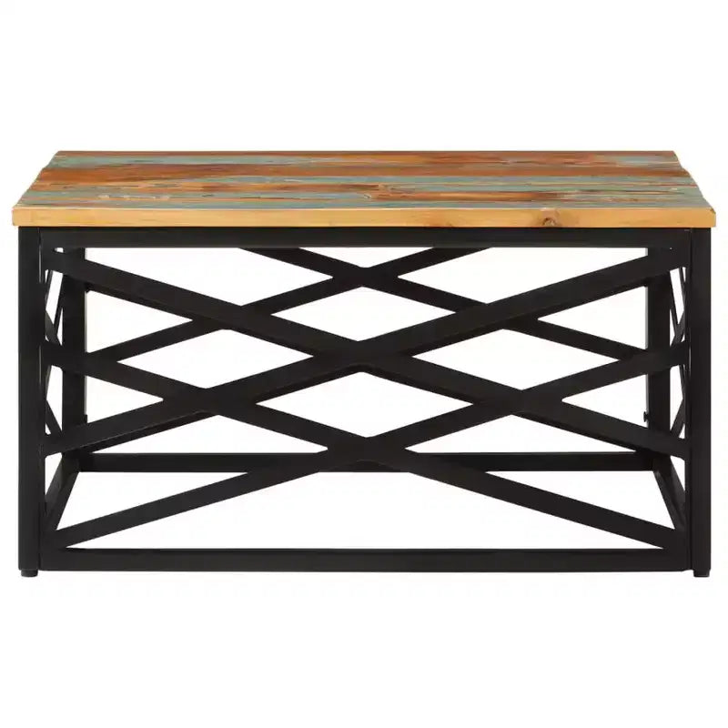 Table basse d'appoint – Bois massif et cadre métallique, style industriel