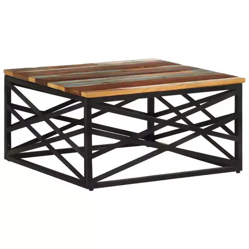 Table basse d'appoint – Bois massif et cadre métallique, style industriel