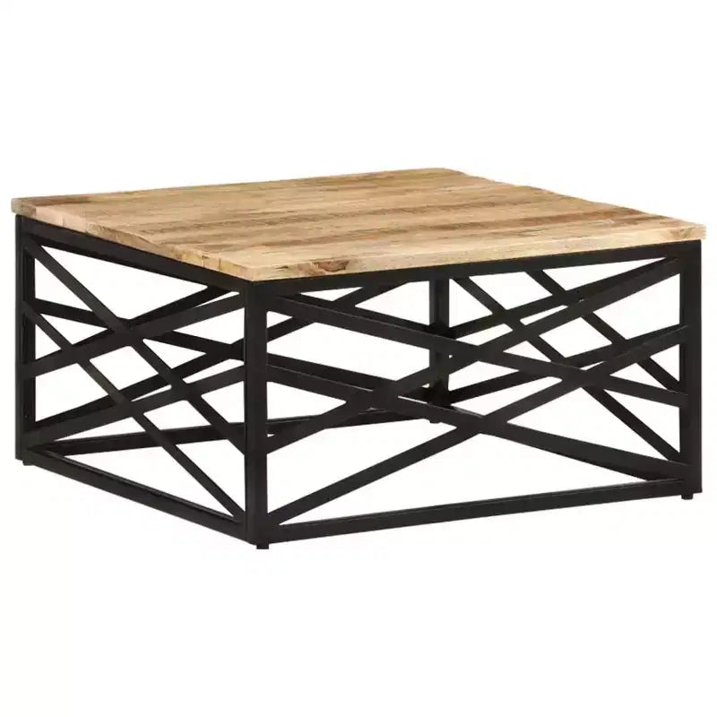 Table basse d'appoint – Bois massif et cadre métallique, style industriel