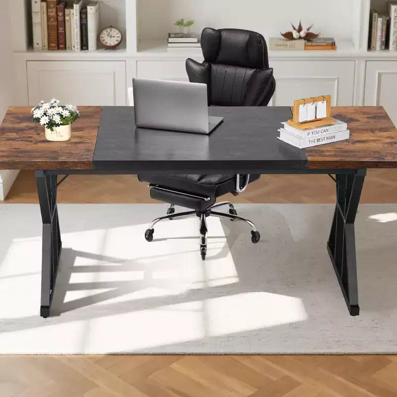 Bureau de Direction 180x80cm – Grand Bureau d'Ordinateur pour Bureau à Domicile, Cadre en Bois et Métal