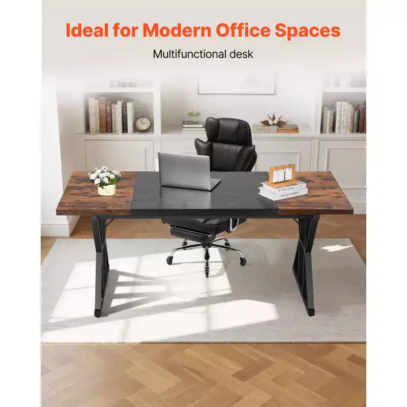 Bureau de Direction 180x80cm – Grand Bureau d'Ordinateur pour Bureau à Domicile, Cadre en Bois et Métal