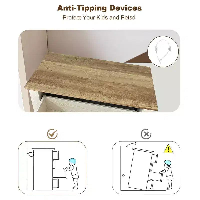 Commode à 5 tiroirs – Rangement chambre et couloir, Plateau en bois et cadre en métal