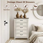 Commode à 5 tiroirs – Rangement chambre et couloir, Plateau en bois et cadre en métal
