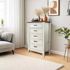 Commode à 5 tiroirs – Rangement chambre et couloir, Plateau en bois et cadre en métal