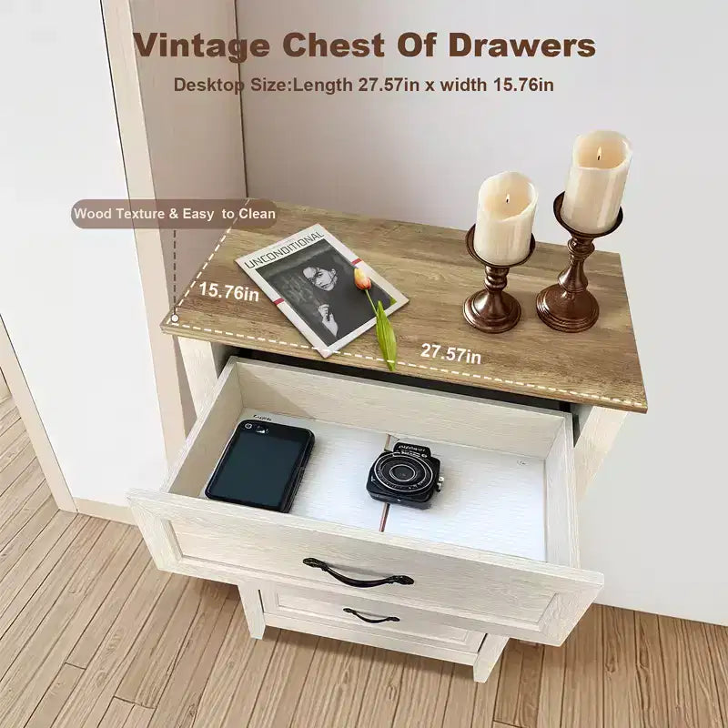 Commode à 5 tiroirs – Rangement chambre et couloir, Plateau en bois et cadre en métal
