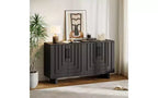 JVNOXK 59-inch modern-style sideboard with four doors, crafted from MDF with ash veneer and metal handles. Ideal for dining rooms. Black