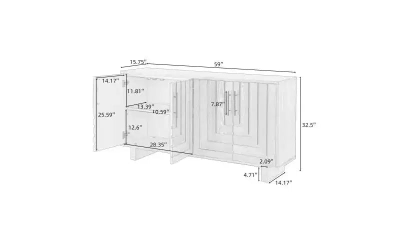 Bahut moderne noir de 150 cm avec 4 portes – Placage en frêne et poignées métalliques