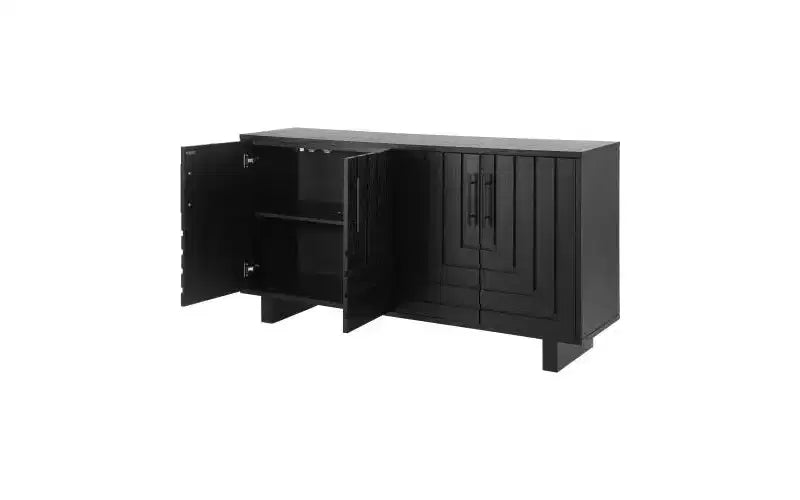 Bahut moderne noir de 150 cm avec 4 portes – Placage en frêne et poignées métalliques