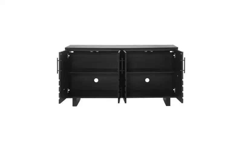 Bahut moderne noir de 150 cm avec 4 portes – Placage en frêne et poignées métalliques
