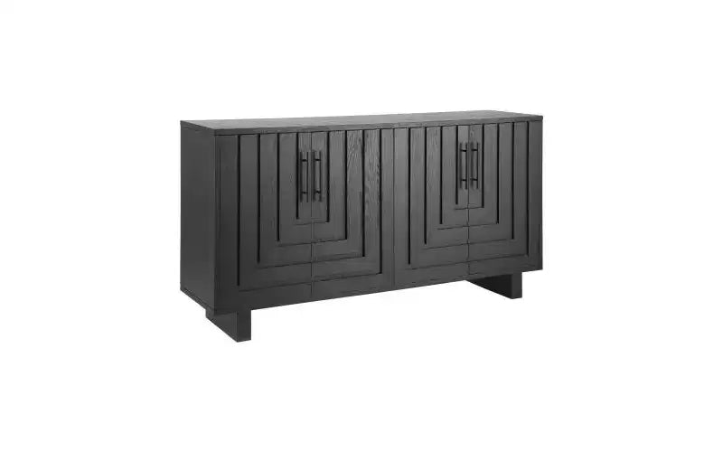 Bahut moderne noir de 150 cm avec 4 portes – Placage en frêne et poignées métalliques