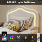Lit plateforme double avec tête de lit LED et tiroir de rangement – Enfants, sans sommier tapissier