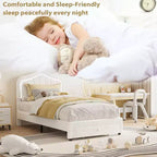 Lit plateforme double avec tête de lit LED et tiroir de rangement – Enfants, sans sommier tapissier
