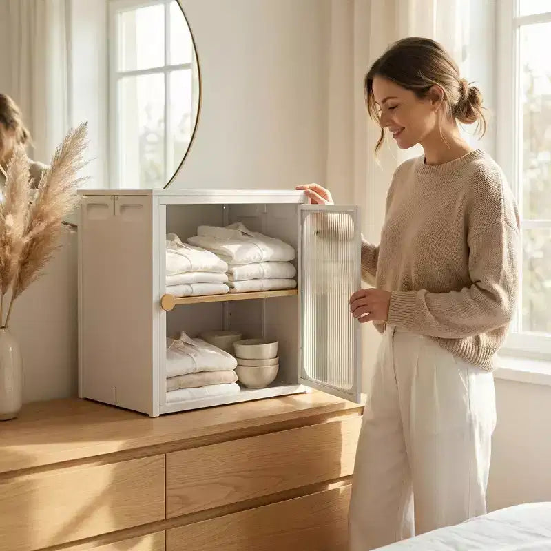 Armoire de rangement pliable avec porte, construction robuste en acier et bois, installation rapide et conception antidérapante, organisateur DIY polyvalent en noir