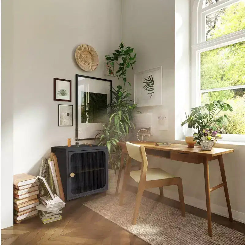 Armoire de rangement pliable avec porte, construction robuste en acier et bois, installation rapide et conception antidérapante, organisateur DIY polyvalent en noir