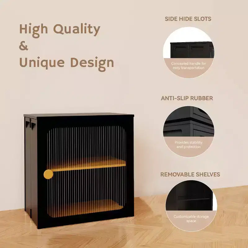 Armoire de rangement pliable avec porte, construction robuste en acier et bois, installation rapide et conception antidérapante, organisateur DIY polyvalent en noir