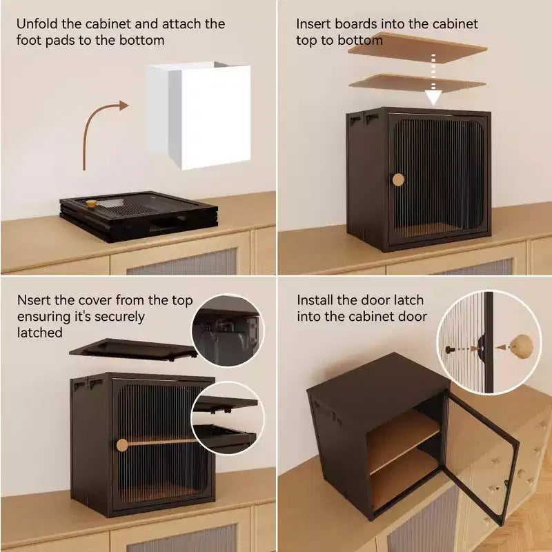 Armoire de rangement pliable avec porte, construction robuste en acier et bois, installation rapide et conception antidérapante, organisateur DIY polyvalent en noir