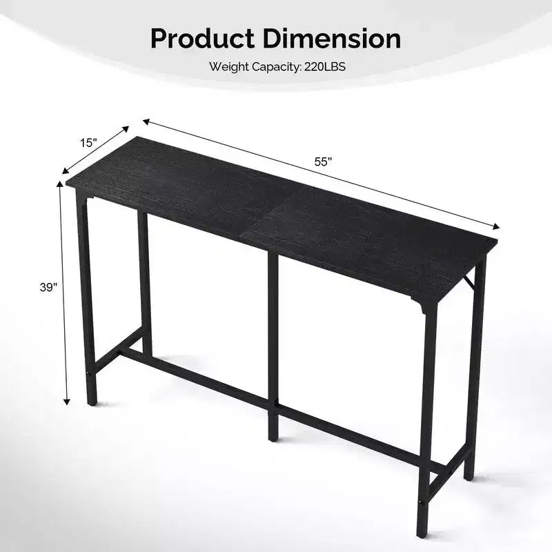 Table de bar de 55" de hauteur de comptoir avec cadre en métal – Table de pub rectangulaire pour cuisine et salon